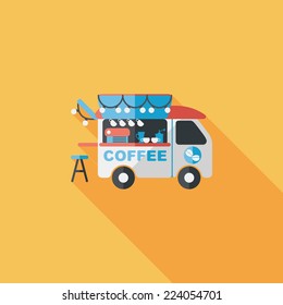 Coffee shop car flat icon with long shadow,eps10