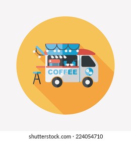 Coffee shop car flat icon with long shadow,eps10