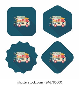 Coffee shop car flat icon with long shadow,eps10