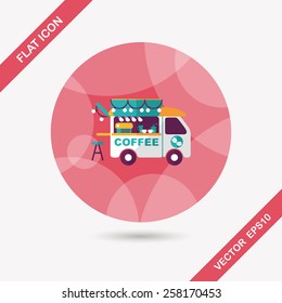 Coffee shop car flat icon with long shadow,eps10