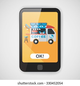 Coffee shop car flat icon with long shadow,eps10