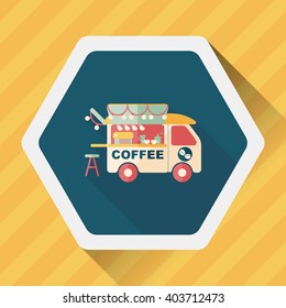 Coffee shop car flat icon with long shadow,eps10
