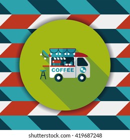 Coffee shop car flat icon with long shadow,eps10