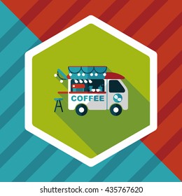 Coffee shop car flat icon with long shadow,eps10