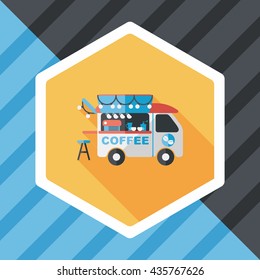 Coffee shop car flat icon with long shadow,eps10