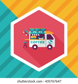 Coffee shop car flat icon with long shadow,eps10
