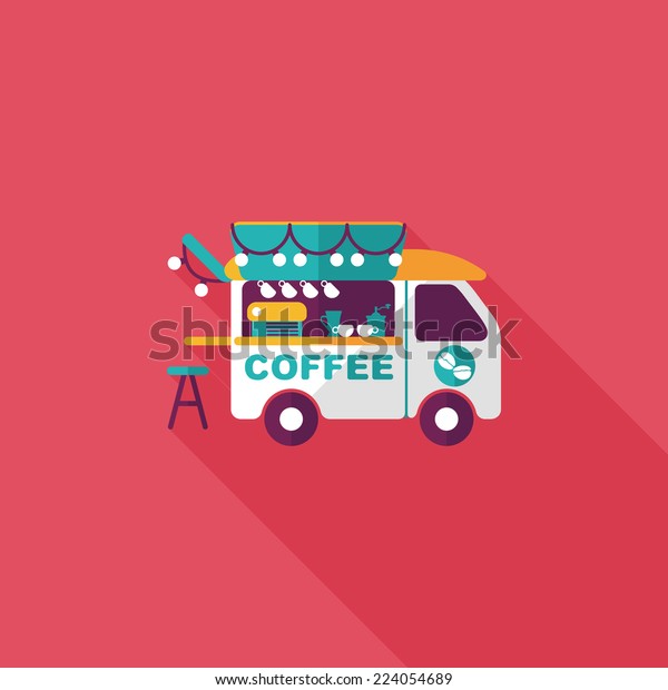 Coffee shop car\
flat icon with long\
shadow,eps10
