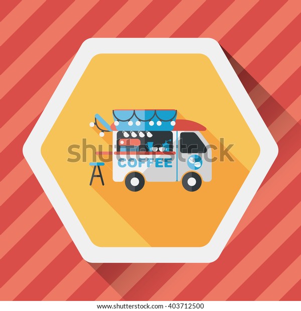 Coffee shop car\
flat icon with long\
shadow,eps10