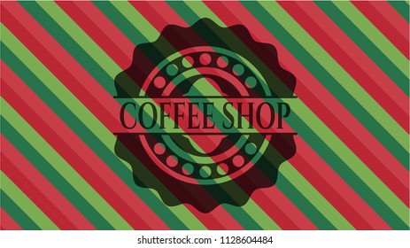 Coffee Shop christmas colors style emblem.
