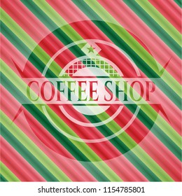 Coffee Shop christmas colors style badge.