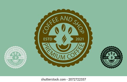coffee and shop in a classic jagged circle element with two color options. flat abstract design logo icon concept