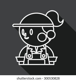 Coffee shop clerk flat icon with long shadow, line icon