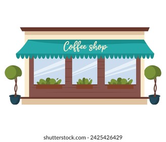 Coffee shop of colorful set. This image captures the essence of a coffee shop facade in a fun and lively cartoon style, adding vibrancy to any setting against a white background. Vector illustration.