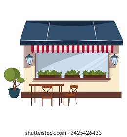Coffee shop of colorful set. This illustration showcases a vibrant and colorful rendition of a coffee shop facade, incorporating lively design elements. Vector illustration.