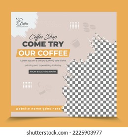Coffee shop come to try our coffee, shop promotional offer web square post design template