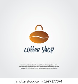 Coffee shop concept with the coffee bean as a shopping bag. Abstract shop logo, design concept, emblem, icon, flat logotype element for template