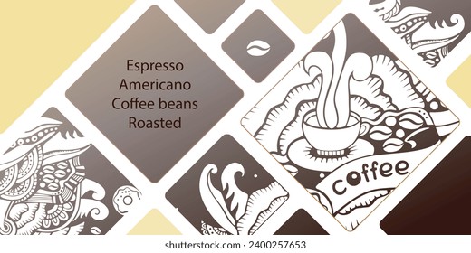 Coffee Shop concept collage. Can be used for visual stand, display, brochures, flyer. Cartoon doodle designe