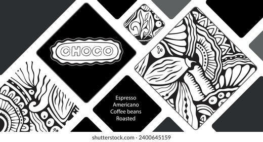 Coffee shop concept collage. Template for menu, banner. Cartoon doodle designe