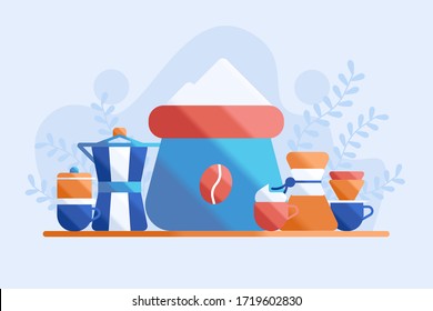 coffee shop concept illustration flat. coffee sack vector design