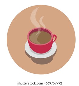 coffee shop concept - red coffee cup with Coffee smoke vector illustration isolated on light brown background and copyspace
