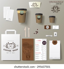 Coffee shop corporate branding identity template design set. Take away mock up
