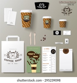 Coffee shop corporate identity branding template design set. Take away mock up
