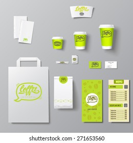 Coffee shop corporate identity template design set with lettering logo
