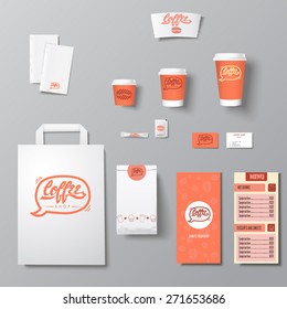 Coffee shop corporate identity template design set with lettering logo