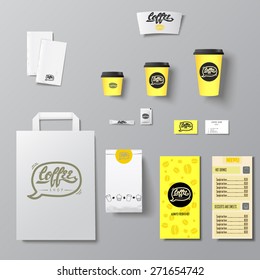 Coffee shop corporate identity template design set with lettering logo
