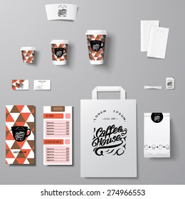 Coffee shop corporate identity template design set with lettering logo