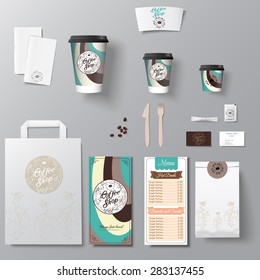 Coffee Shop Corporate Identity Template Design Set With Calligraphy Logo. Take Away Mock Up