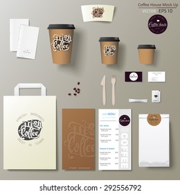 Coffee Shop Corporate Identity Template Design Set With Calligraphy Logo. Take Away Mock Up
