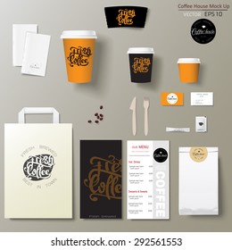 Coffee Shop Corporate Identity Template Design Set With Calligraphy Logo. Take Away Mock Up
