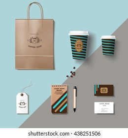 Coffee shop corporate identity template design set. Take away mock up