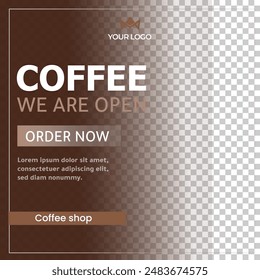 Coffee shop Cup of coffee beans Coffee brunch café social media post, banner set, cup of aromatic cappuccino advertisement concept, breakfast shop marketing square ad, Social media post for coffee ad