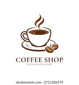 Coffee shop cup and beans logo design