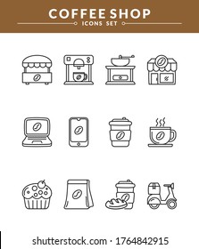 coffee shop and delivery icons set, New and trendy linear pictogram pack. modern vector icon concept