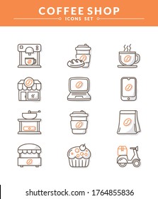 Coffee shop and delivery icons set, New and trendy with dual color and shadow. modern vector icon concept