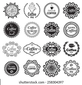 Coffee Shop Design Elements in Vintage Style. Set of Monochrome Vector Coffee Labels