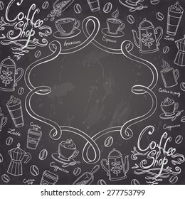 Design-Rahmen für den Kaffeesektor. Stilvoll gestalteter Kaffeehintergrund. Vektorgrafik.