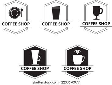 Coffee shop design labels in black on a white background