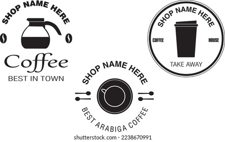 Coffee shop design labels in black on a white background