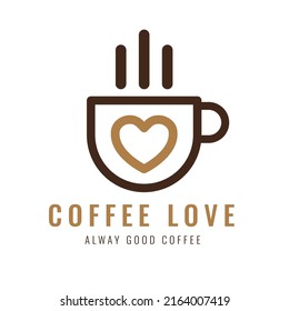 Coffee shop design logo. Concept of love and coffee. Vector illustration.