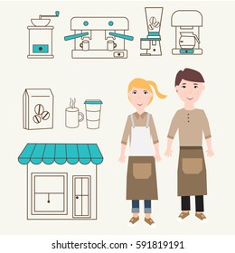 Coffee shop design web template with linear icons .Illustation EPS10.