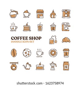 Coffee shop doodle icons, Set of hand drawn cafe related elements.