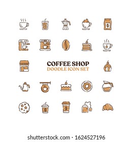 Coffee shop doodle icons, Set of hand drawn cafe related elements.