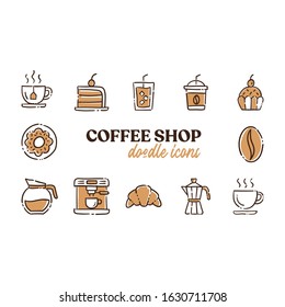 Coffee shop doodle icons, Set of hand drawn cafe related elements.