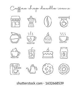 Coffee shop doodle icons, Set of hand drawn cafe related elements.