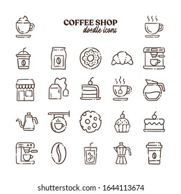 Coffee shop doodle icons, Set of hand drawn cafe related elements.