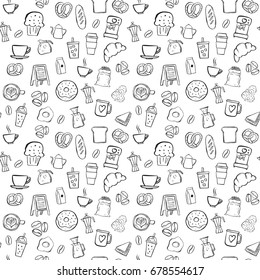 coffee shop doodle seamless pattern background